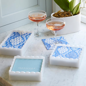 Provençal Cotton Blue White Scalloped Guest Towel Box Set