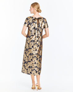 Adria Midi Dress in Navy/Gold Jacquard