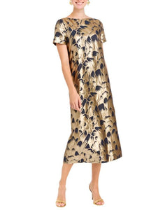 Adria Midi Dress in Navy/Gold Jacquard