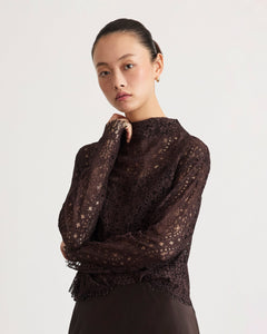 Long Sleeve Adrien Lace Top in Dark Fig