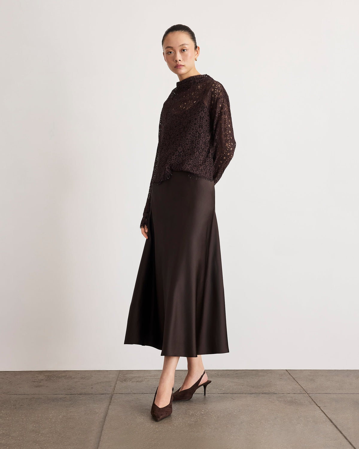 Long Sleeve Adrien Lace Top in Dark Fig