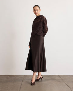 Long Sleeve Adrien Lace Top in Dark Fig