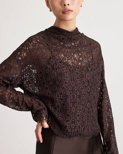 Long Sleeve Adrien Lace Top in Dark Fig