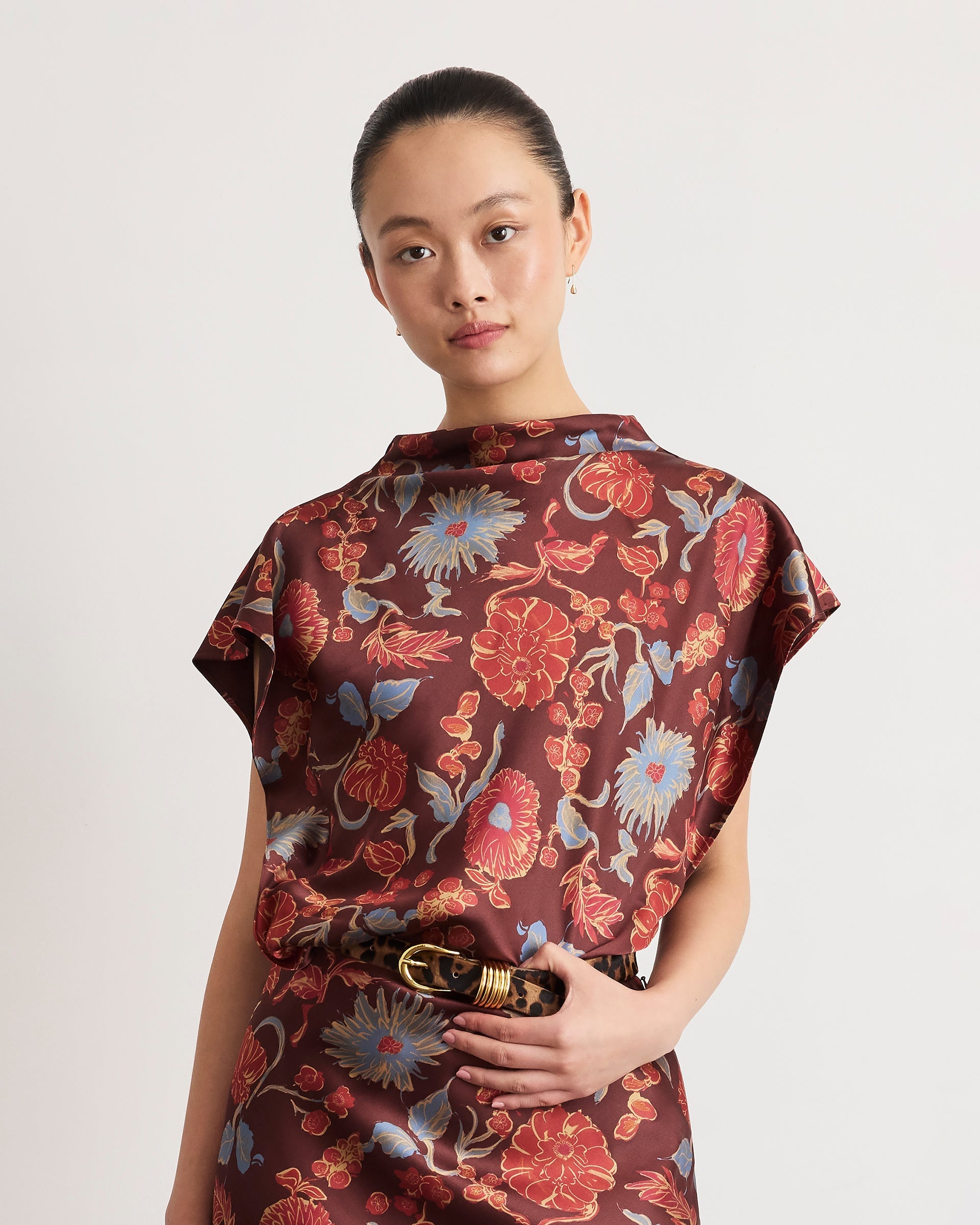 Adrien Top in Deep Redwood Floral