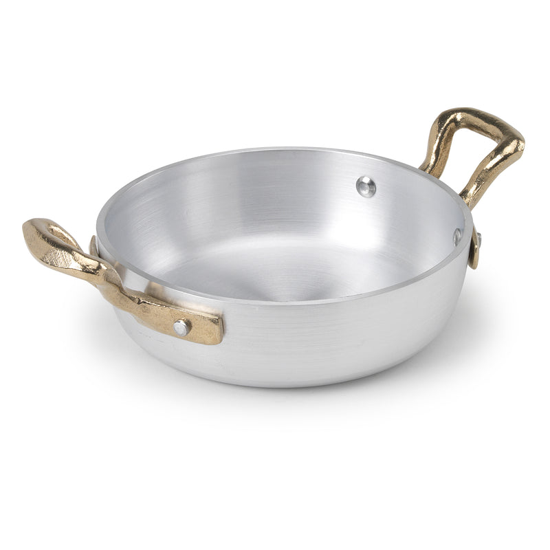 Agnelli 1932 Series Aluminum Mini Round Omelette Pan With Two Brass Handles, 21.2-Oz