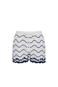 Aicha Short in White Navy Wave Stripe