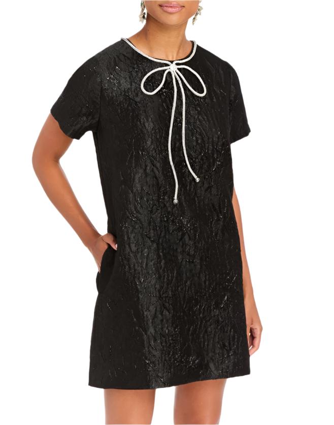 Ainslee Mini Dress in Black Metallic Jacquard