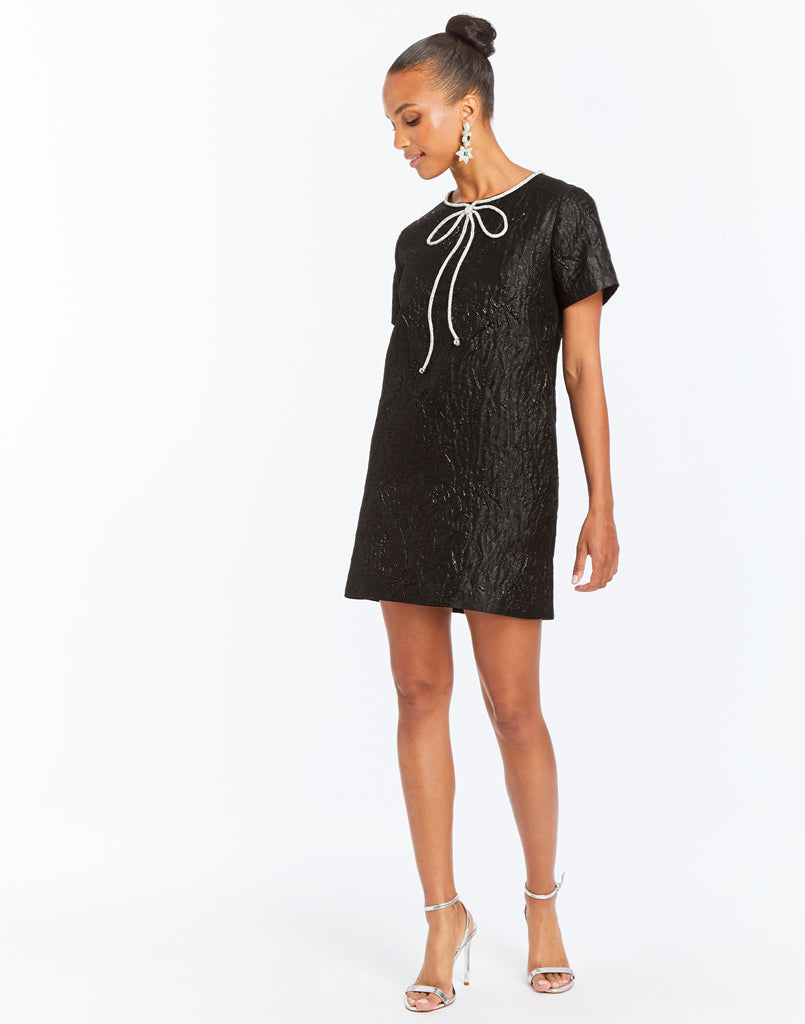 Ainslee Mini Dress in Black Metallic Jacquard