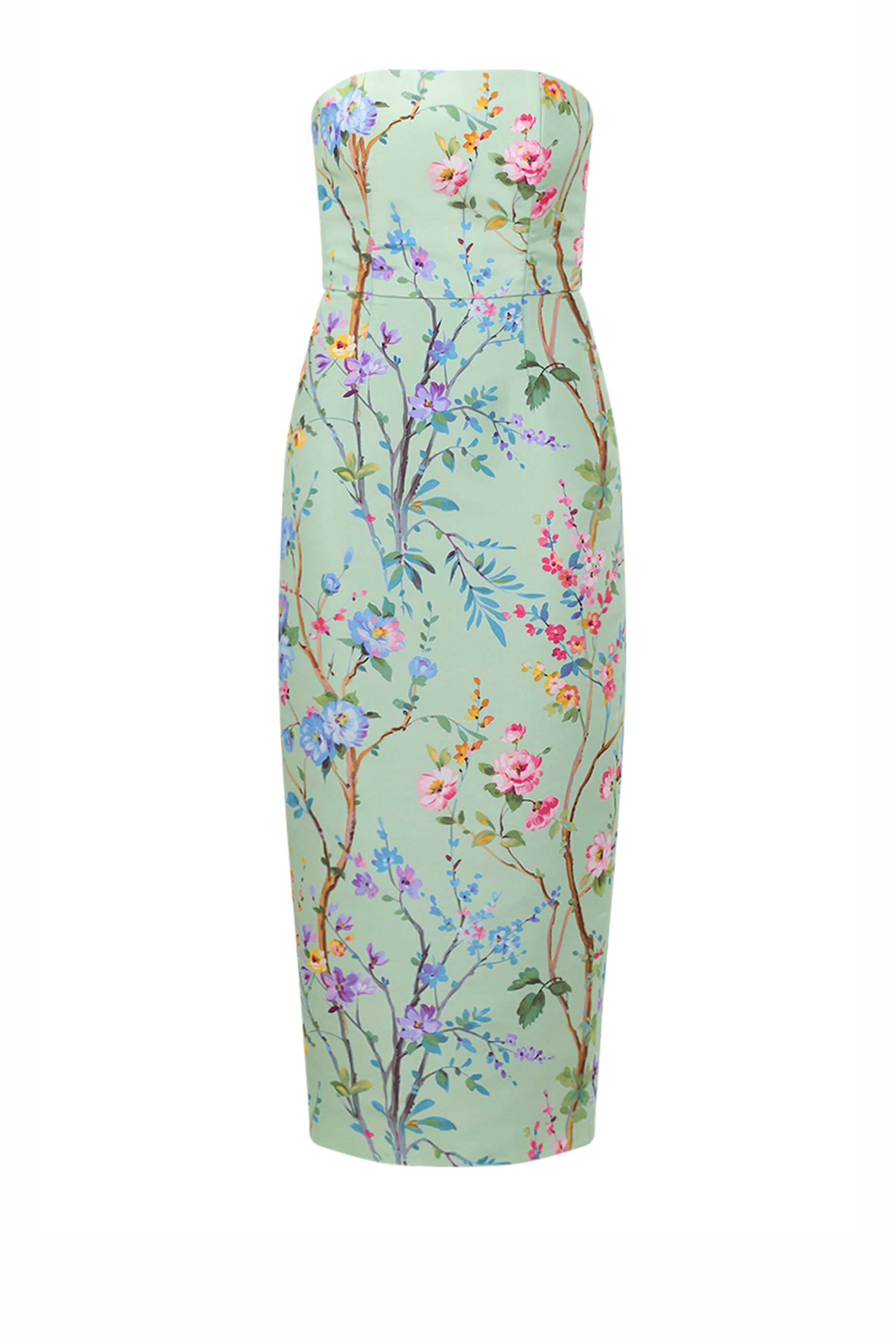Elizabeth Garden Reverie Silk Faille Midi Dress in Celadon Floral