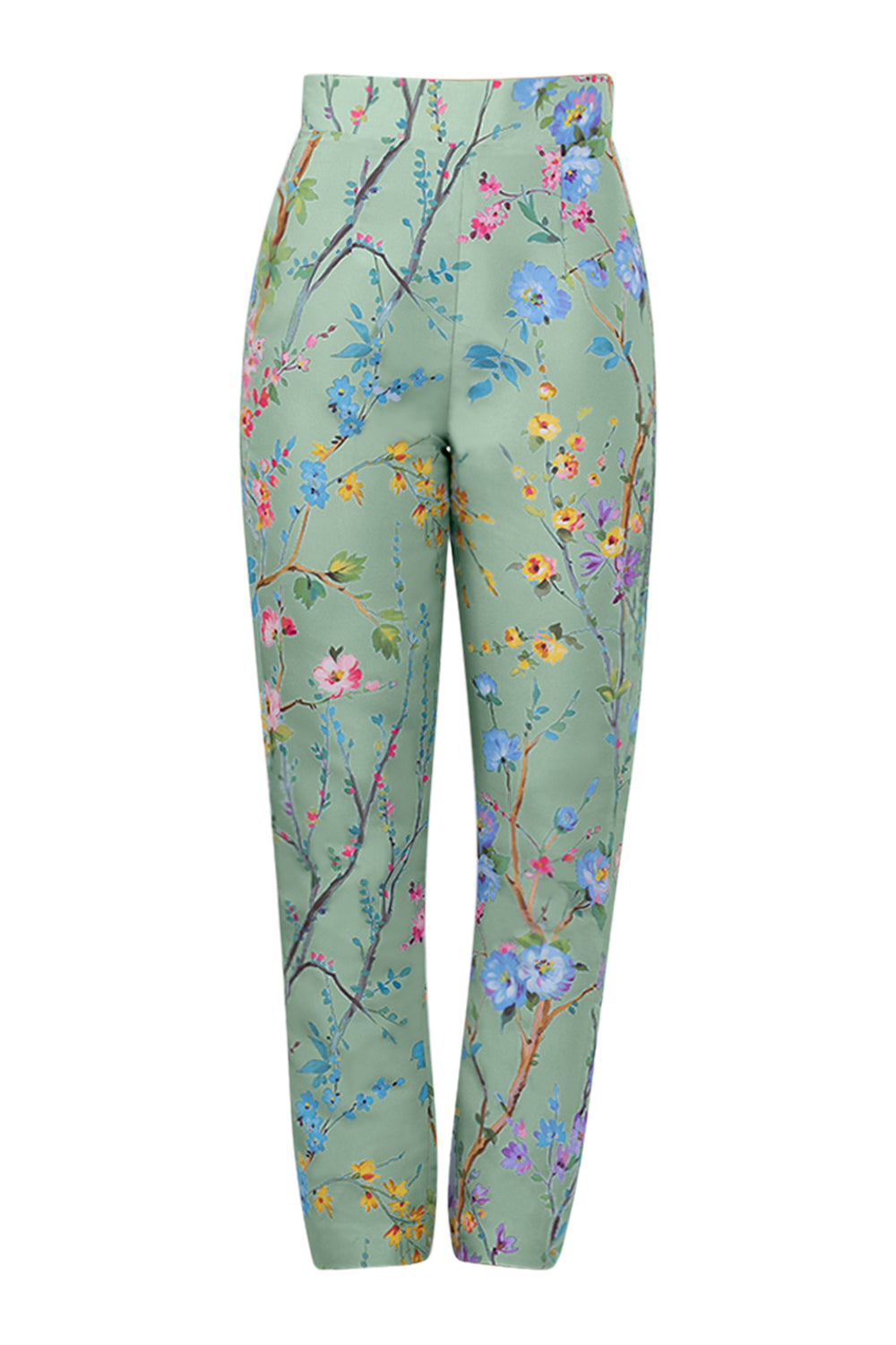 Garden Reverie Silk Faille Cigarette Pants in Celadon Floral