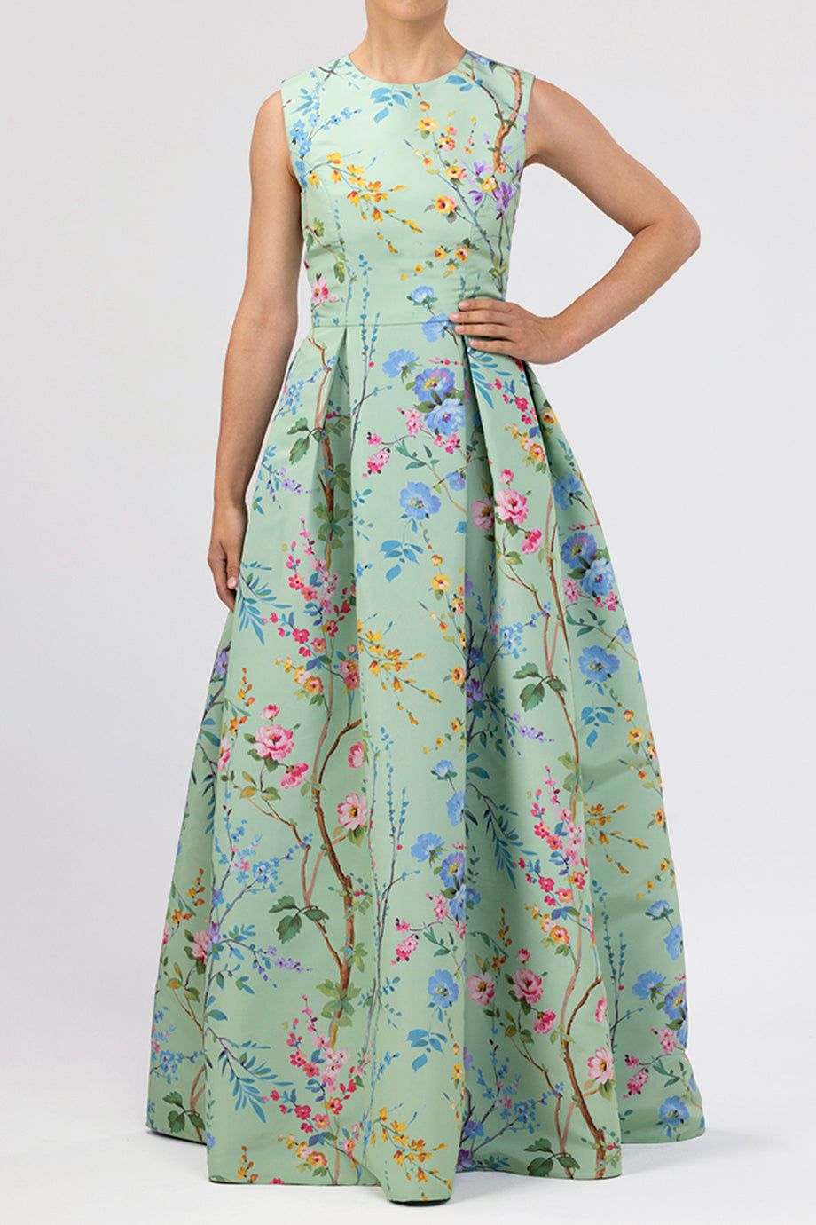 Grace Garden Reverie Silk Faille Ball Gown in Celadon Floral