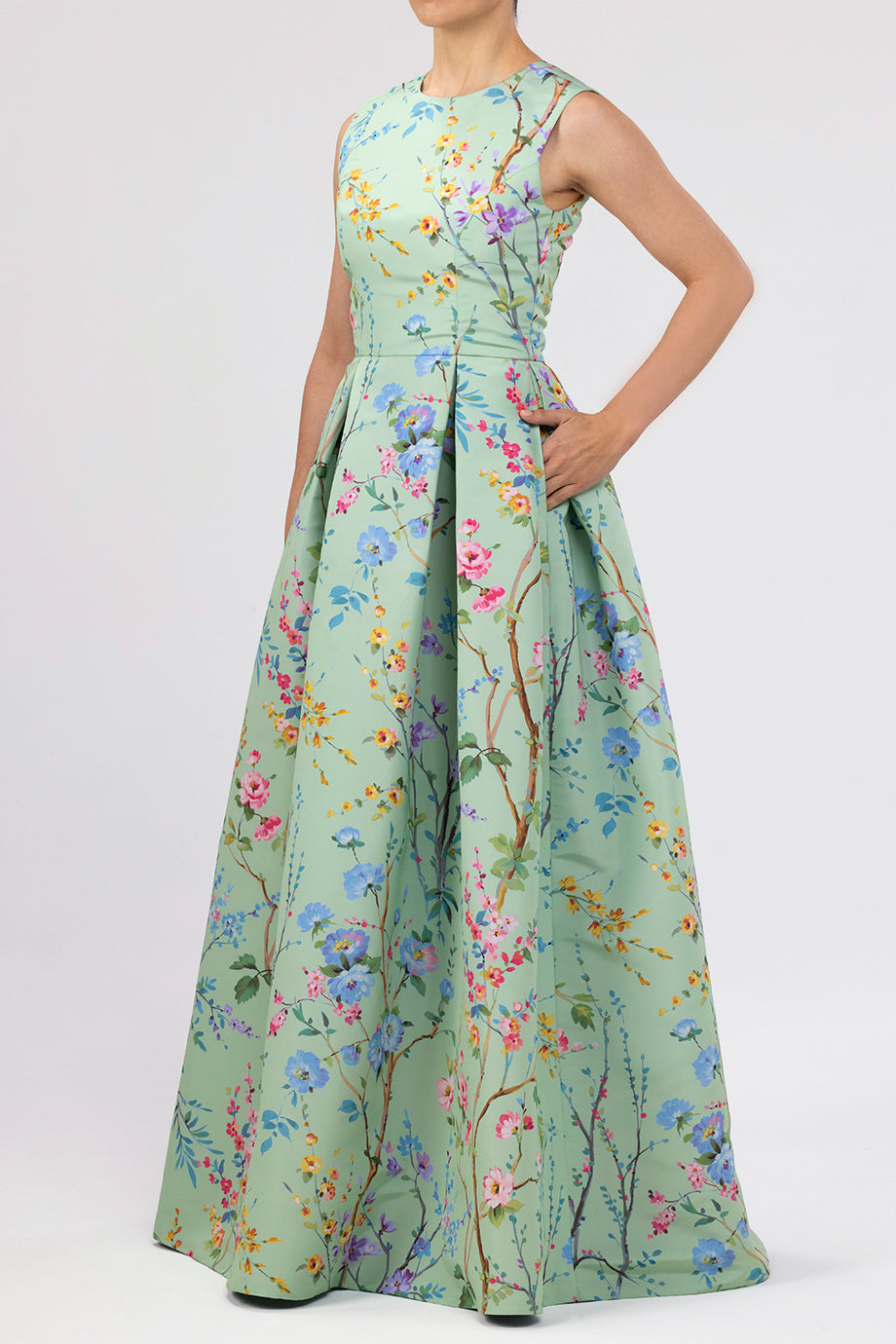 Grace Garden Reverie Silk Faille Ball Gown in Celadon Floral