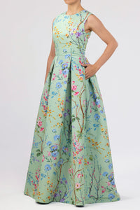 Grace Garden Reverie Silk Faille Ball Gown in Celadon Floral