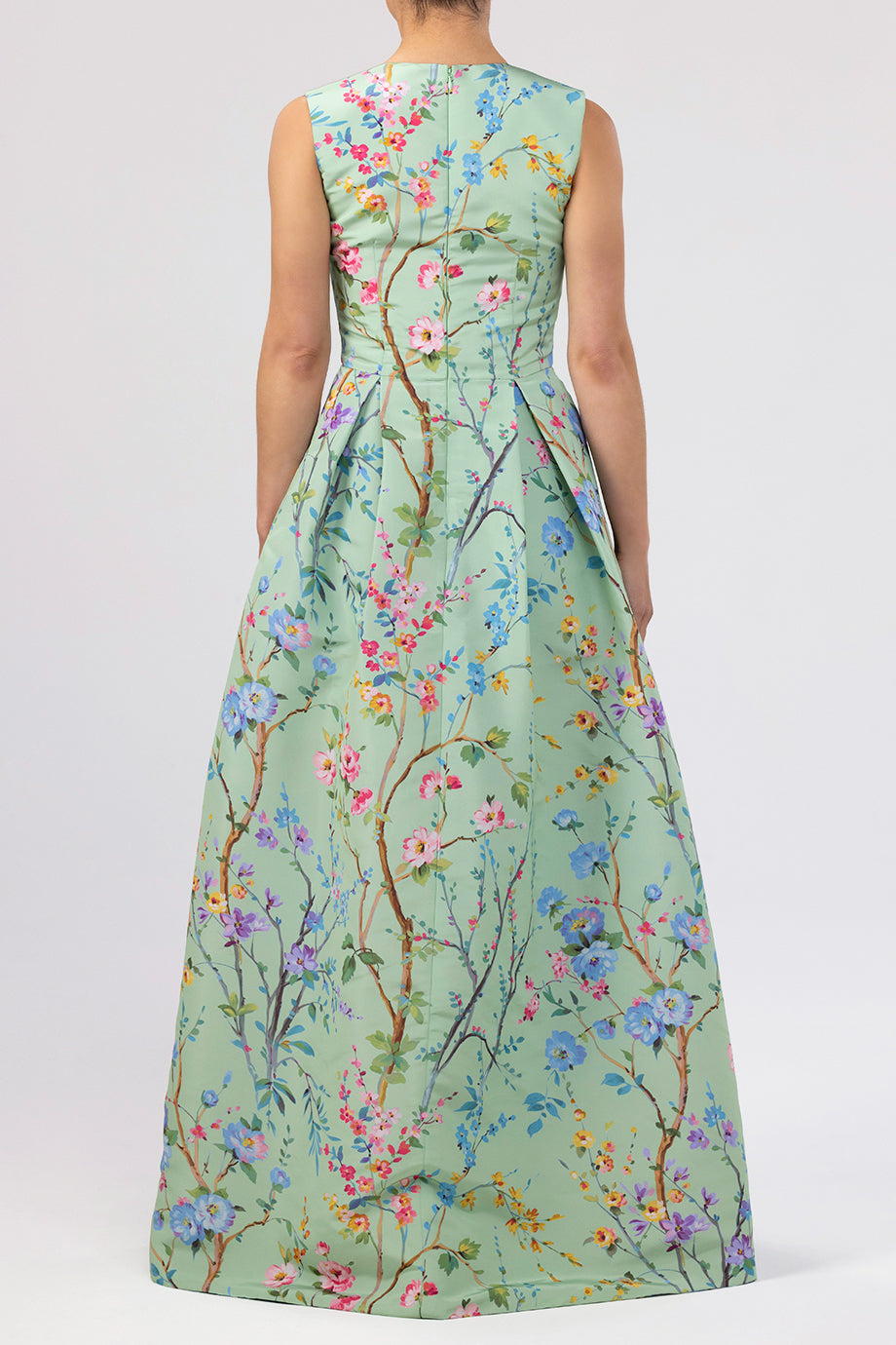 Grace Garden Reverie Silk Faille Ball Gown in Celadon Floral