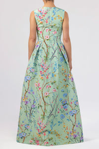 Grace Garden Reverie Silk Faille Ball Gown in Celadon Floral