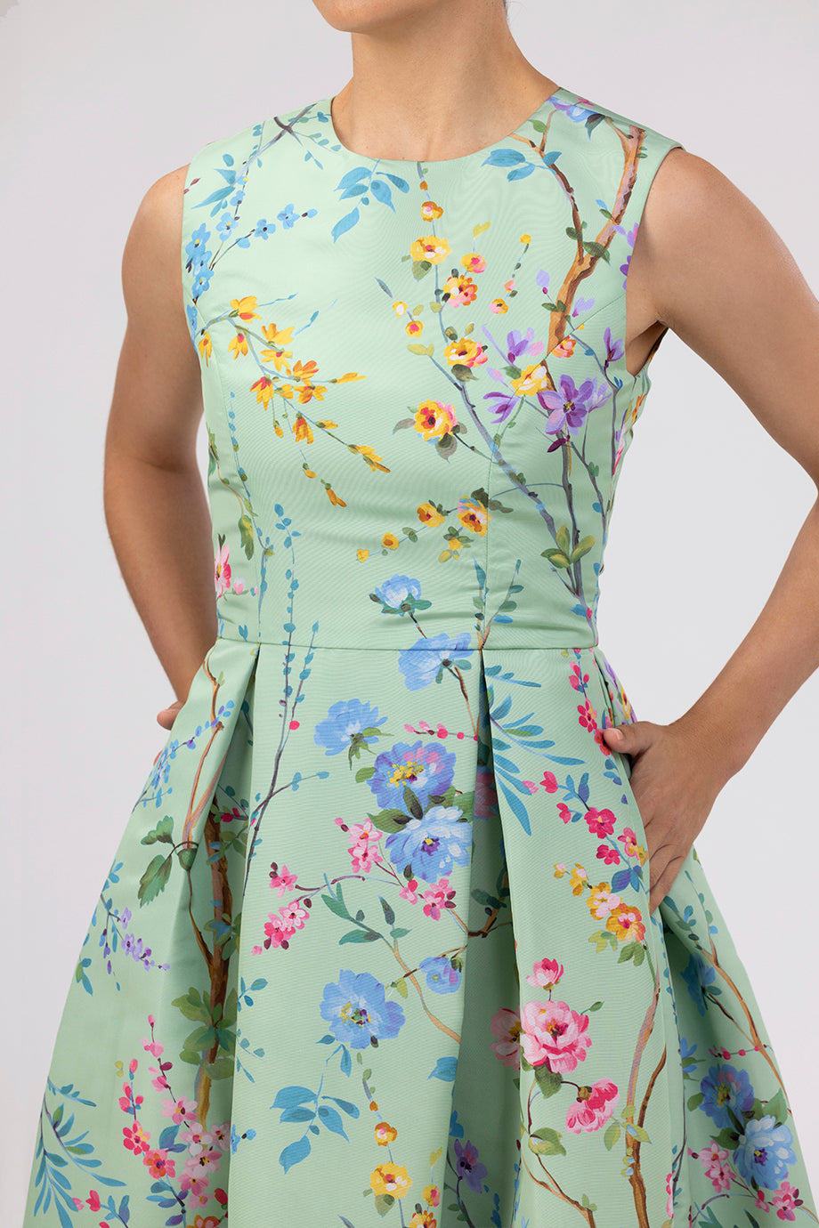 Grace Garden Reverie Silk Faille Ball Gown in Celadon Floral