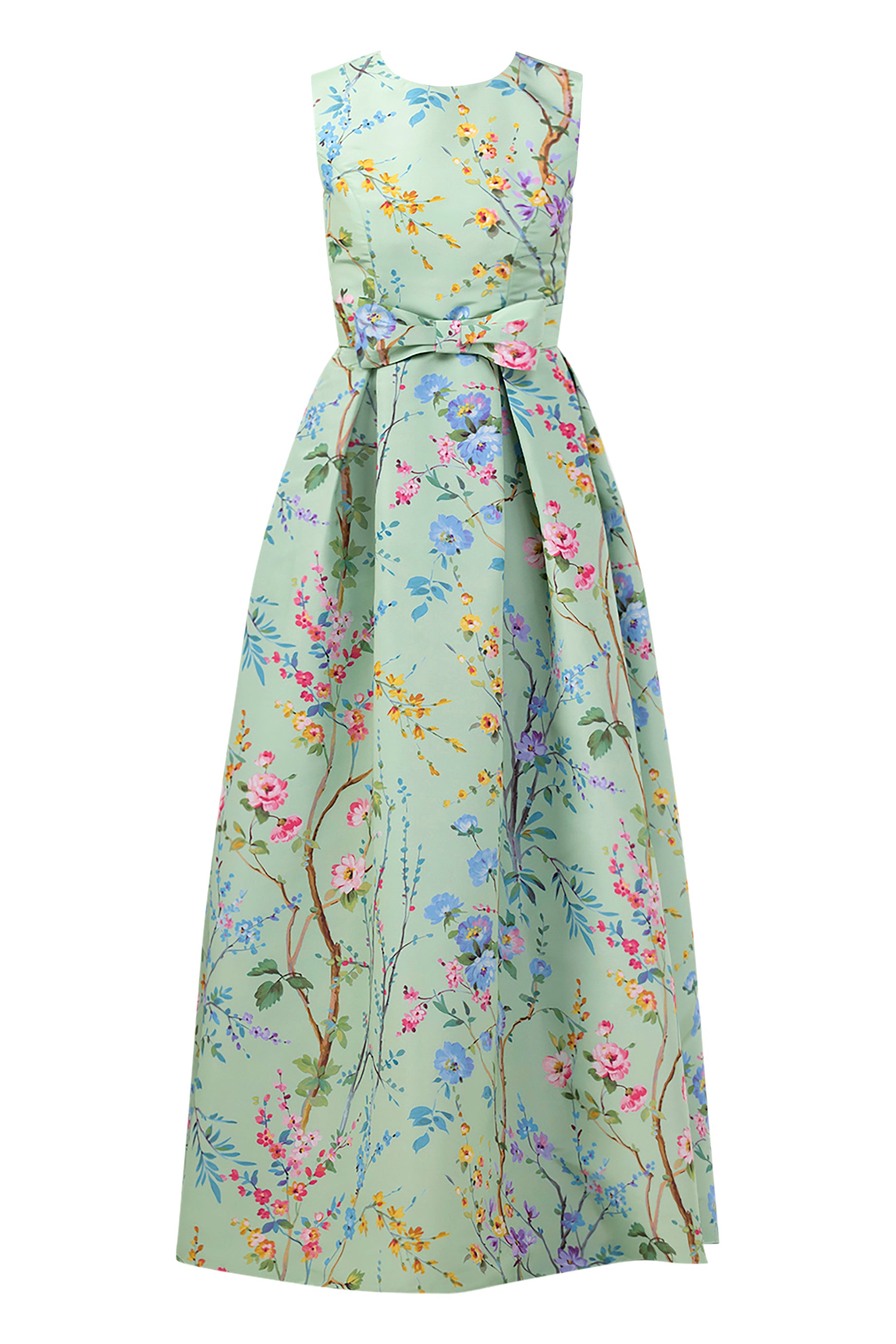 Grace Garden Reverie Silk Faille Ball Gown with Bow Belt in Celadon Floral