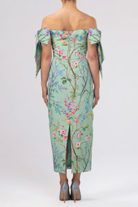 Isabella Garden Reverie Silk Faille Midi Dress in Celadon Floral