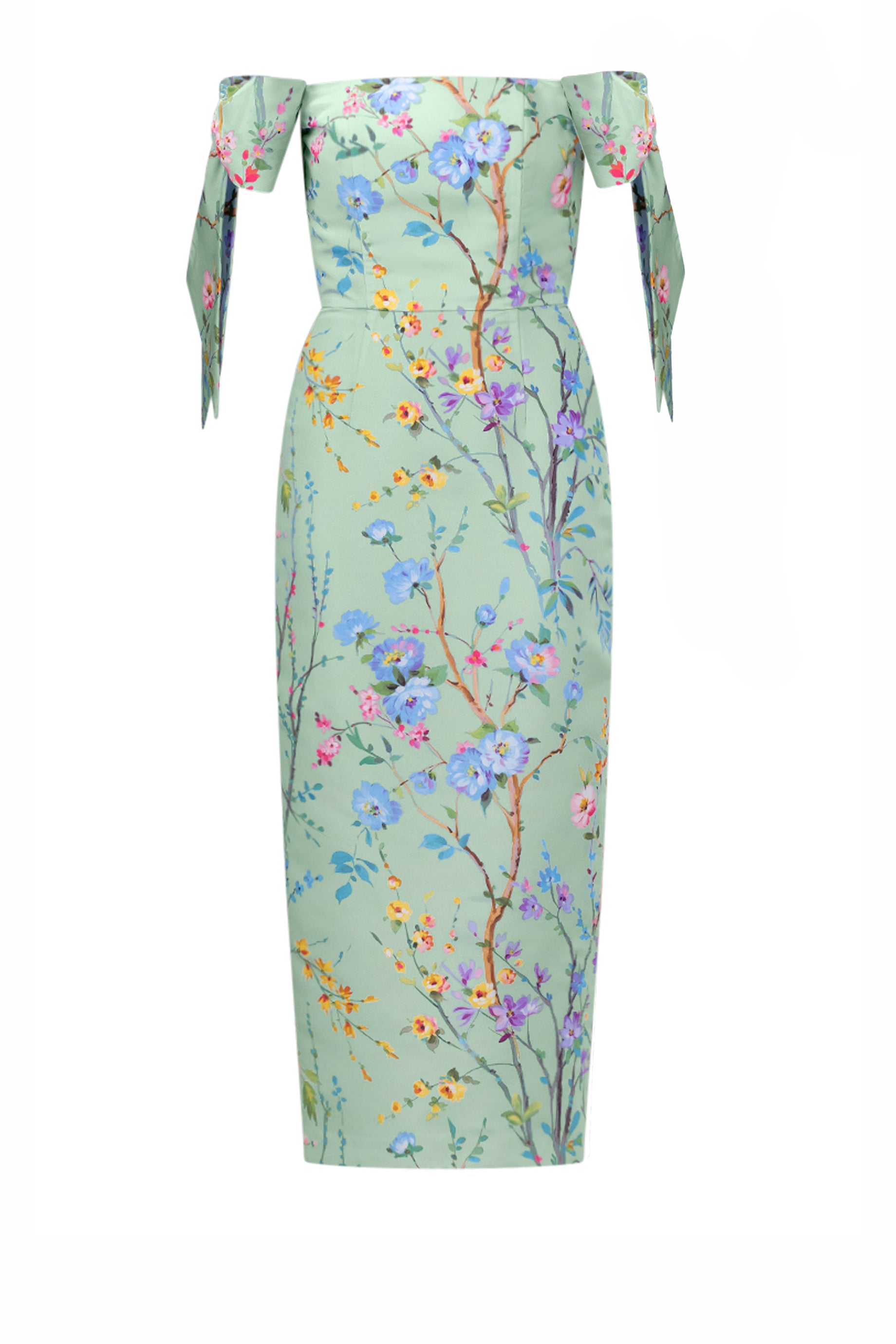 Isabella Garden Reverie Silk Faille Midi Dress in Celadon Floral