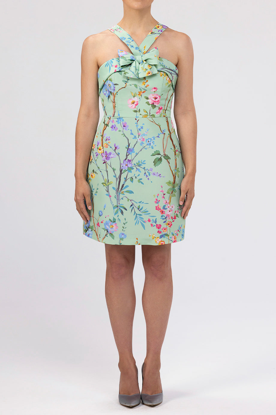 Lily Garden Reverie Silk Faille Mini Dress in Celadon Floral