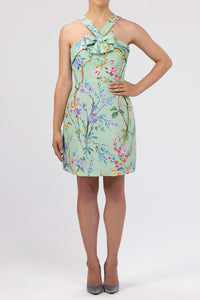 Lily Garden Reverie Silk Faille Mini Dress in Celadon Floral