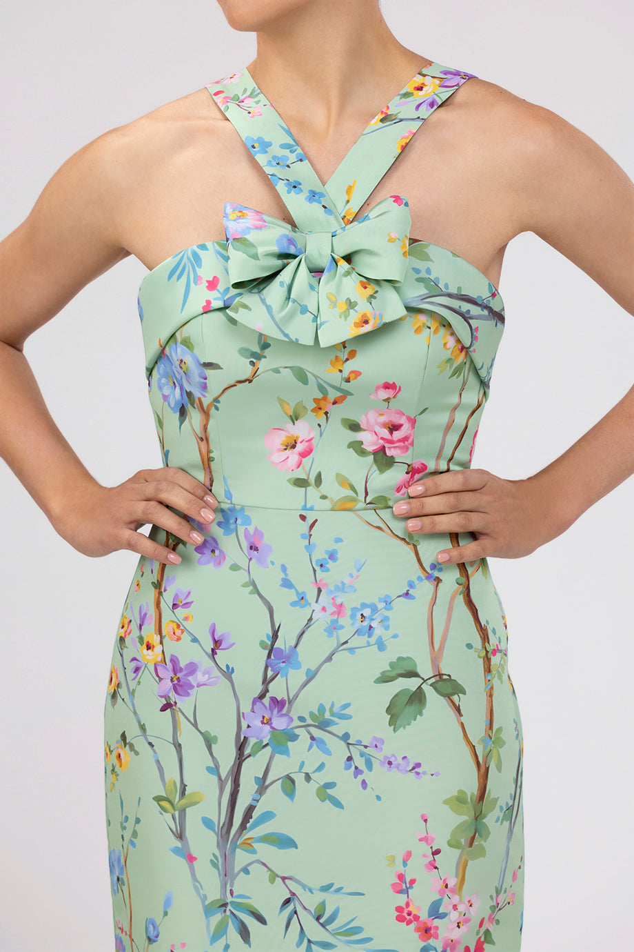 Lily Garden Reverie Silk Faille Mini Dress in Celadon Floral