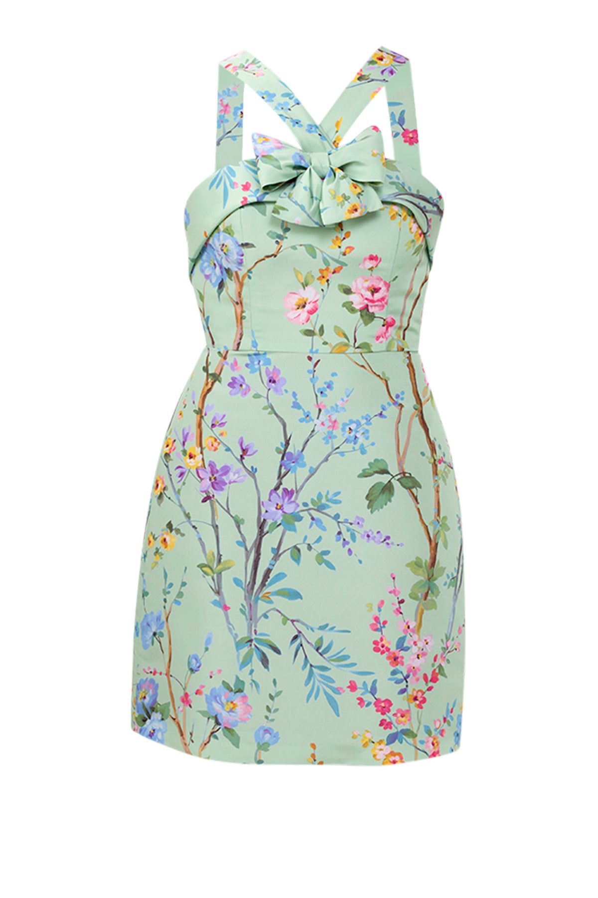 Lily Garden Reverie Silk Faille Mini Dress in Celadon Floral