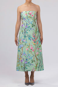 Lucie Garden Reverie Silk Faille A-Line Midi Dress in Celadon Floral