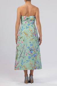 Lucie Garden Reverie Silk Faille A-Line Midi Dress in Celadon Floral