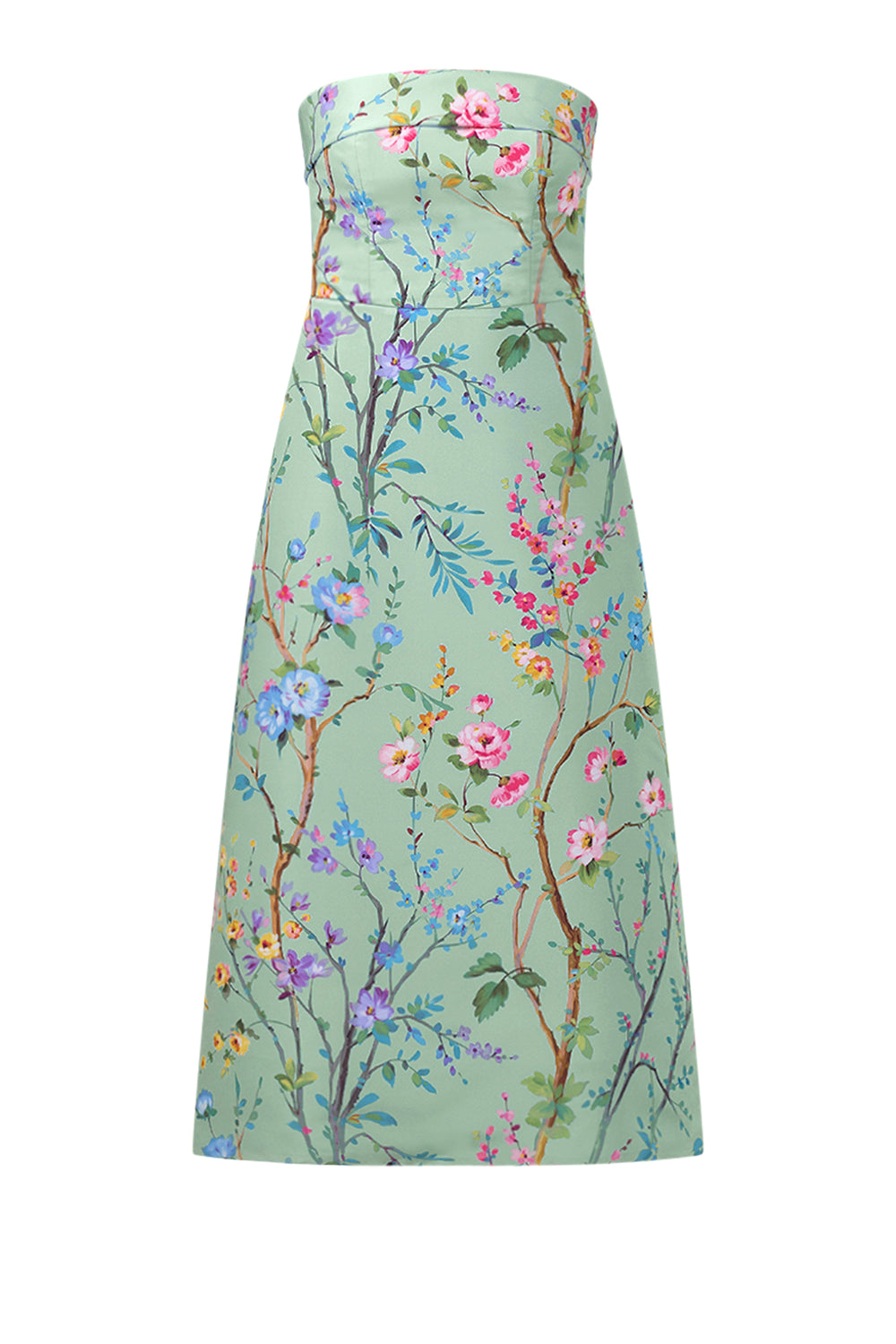 Lucie Garden Reverie Silk Faille A-Line Midi Dress in Celadon Floral