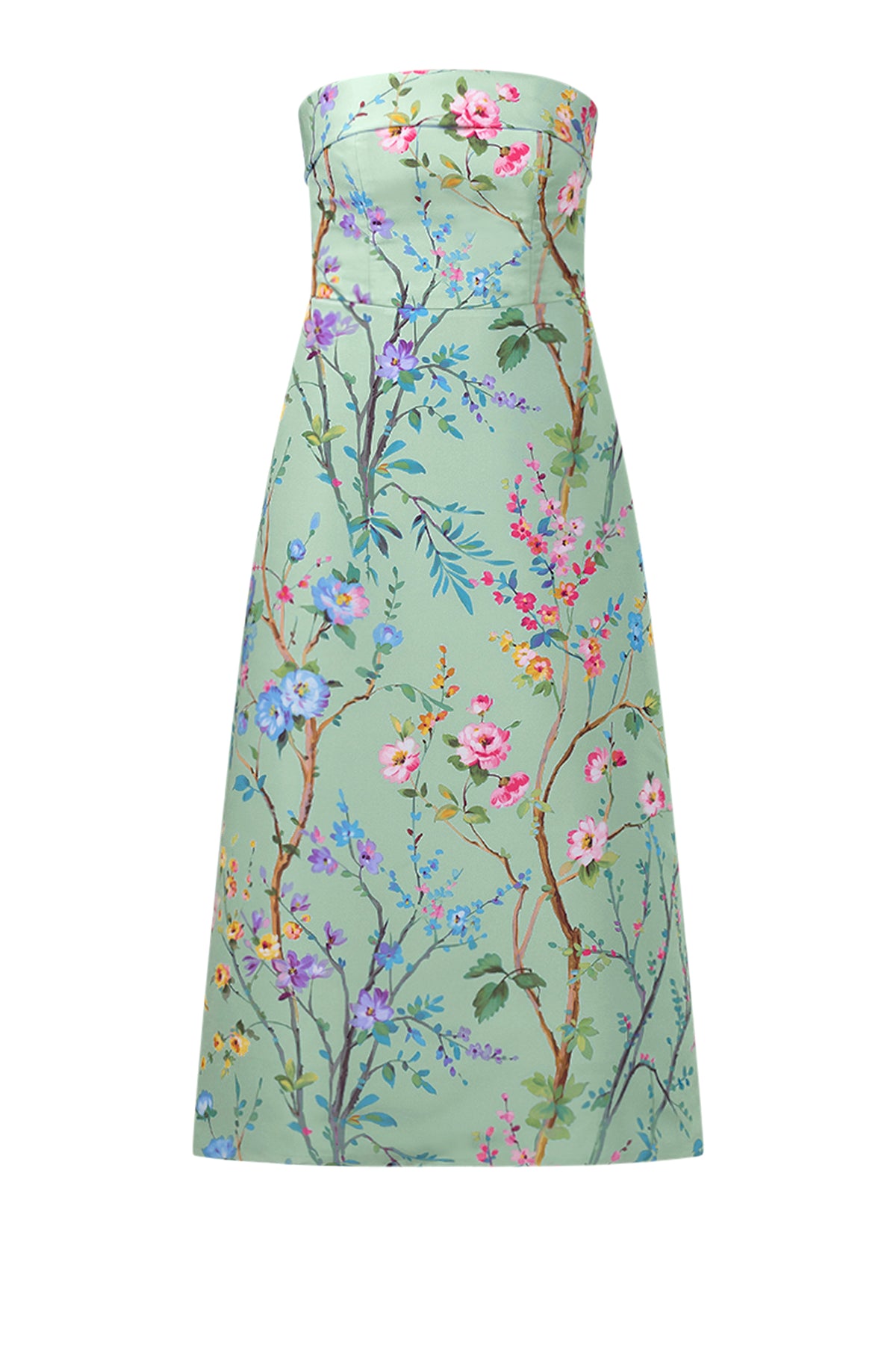 Lucie Garden Reverie Silk Faille A-Line Midi Dress in Celadon Floral