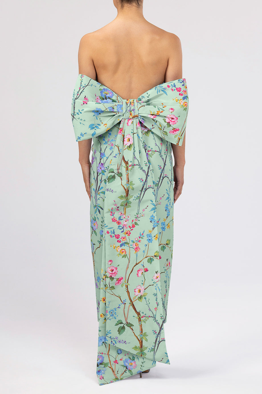 Margaret Garden Reverie Silk Faille Midi Dress in Celadon Floral