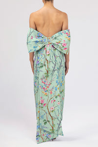 Margaret Garden Reverie Silk Faille Midi Dress in Celadon Floral