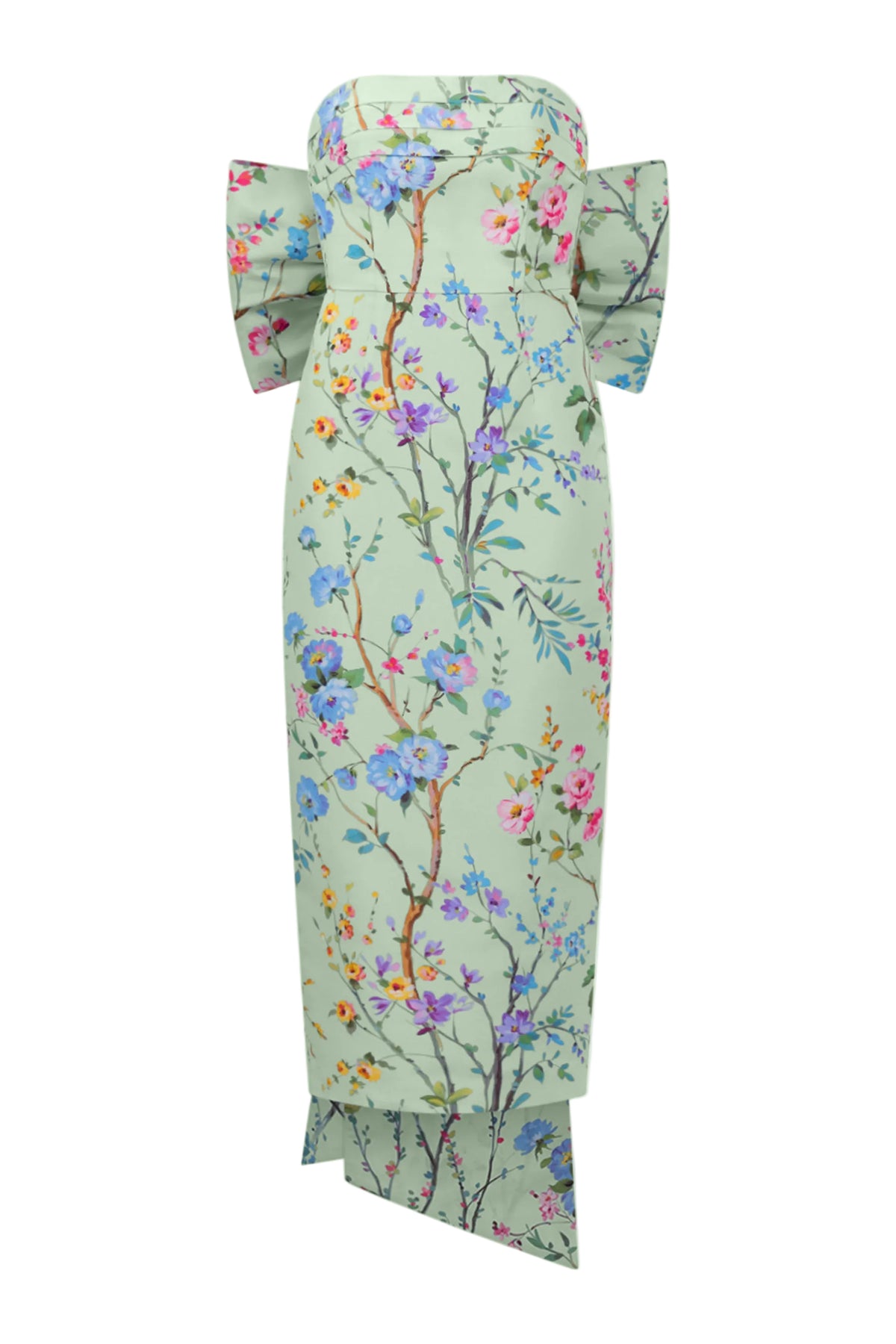 Margaret Garden Reverie Silk Faille Midi Dress in Celadon Floral