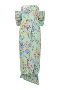 Margaret Garden Reverie Silk Faille Midi Dress in Celadon Floral