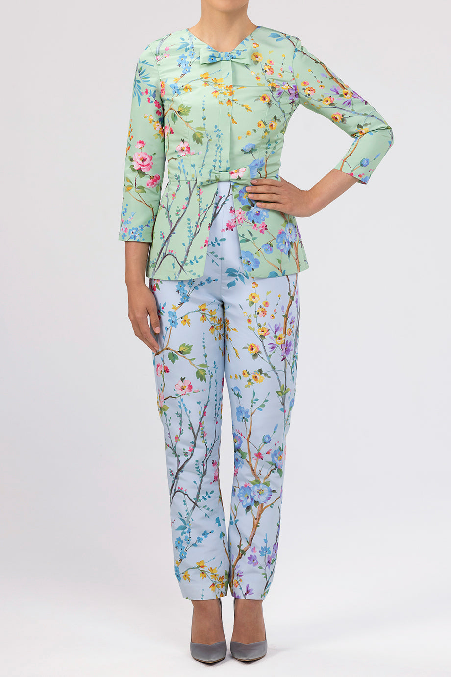 Marion Garden Reverie Silk Faille Top in Celadon Floral