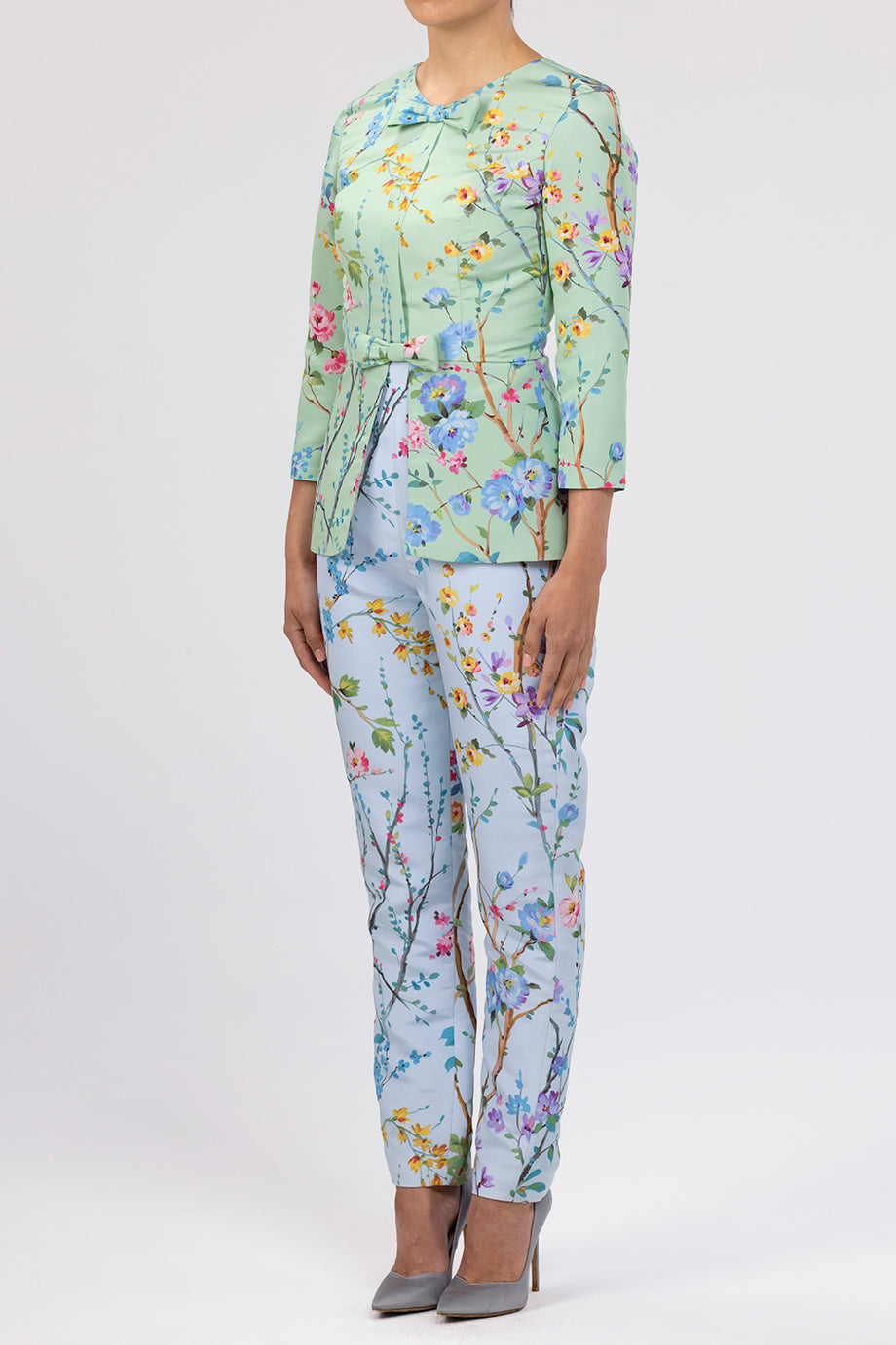 Marion Garden Reverie Silk Faille Top in Celadon Floral