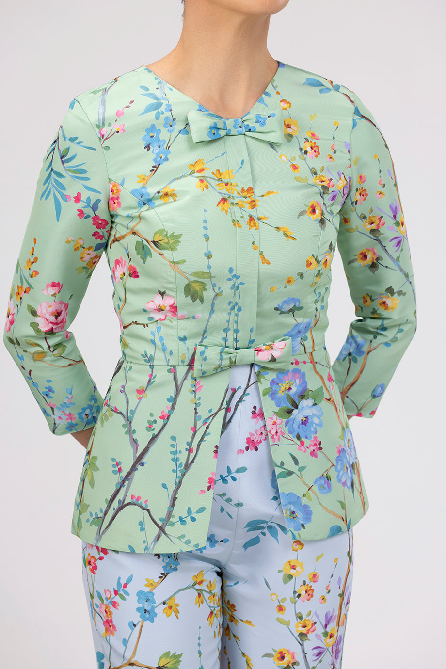 Marion Garden Reverie Silk Faille Top in Celadon Floral