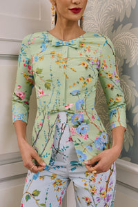 Marion Garden Reverie Silk Faille Top in Celadon Floral