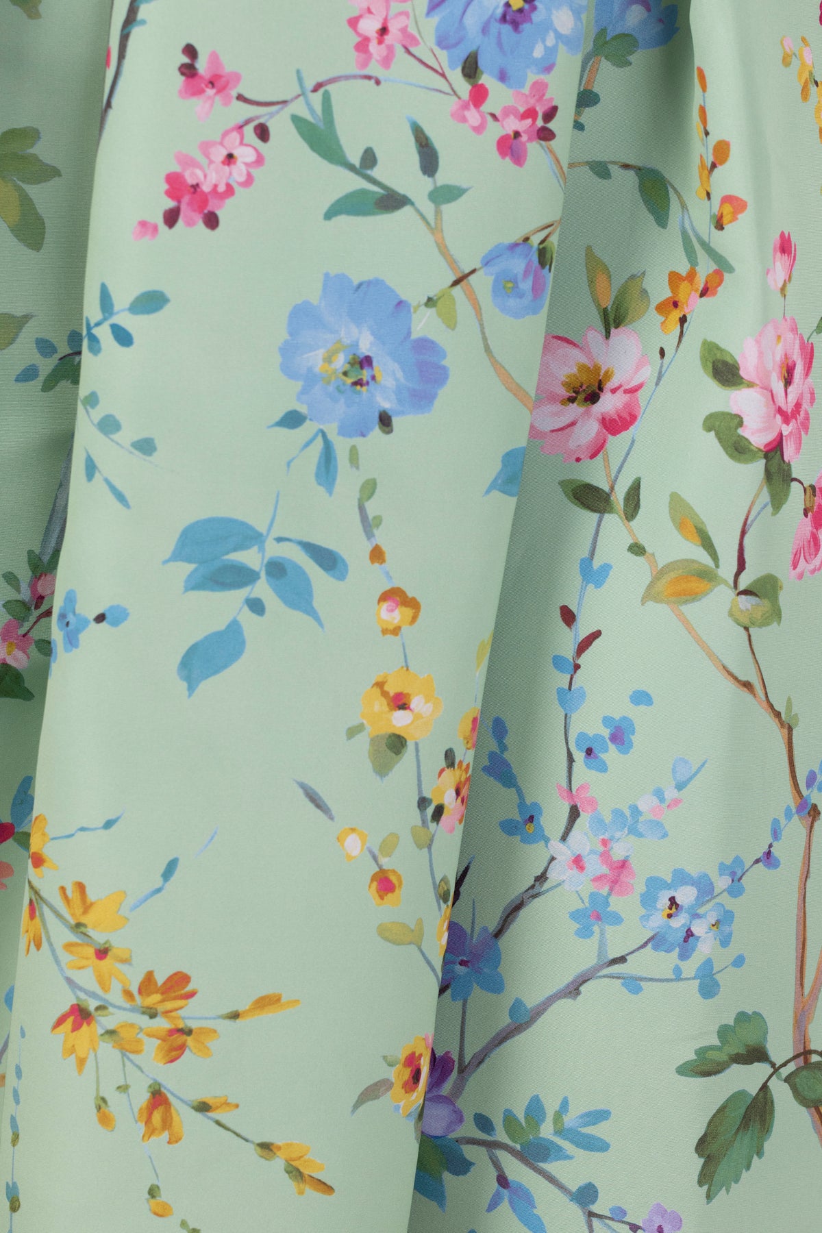 Grace Garden Reverie Silk Faille Ball Gown with Bow Belt in Celadon Floral