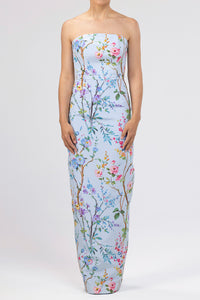 Elizabeth Garden Reverie Silk Faille Column Gown in Light Blue Floral