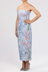 Elizabeth Garden Reverie Silk Faille Midi Dress in Light Blue Floral