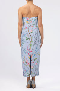 Elizabeth Garden Reverie Silk Faille Midi Dress in Light Blue Floral