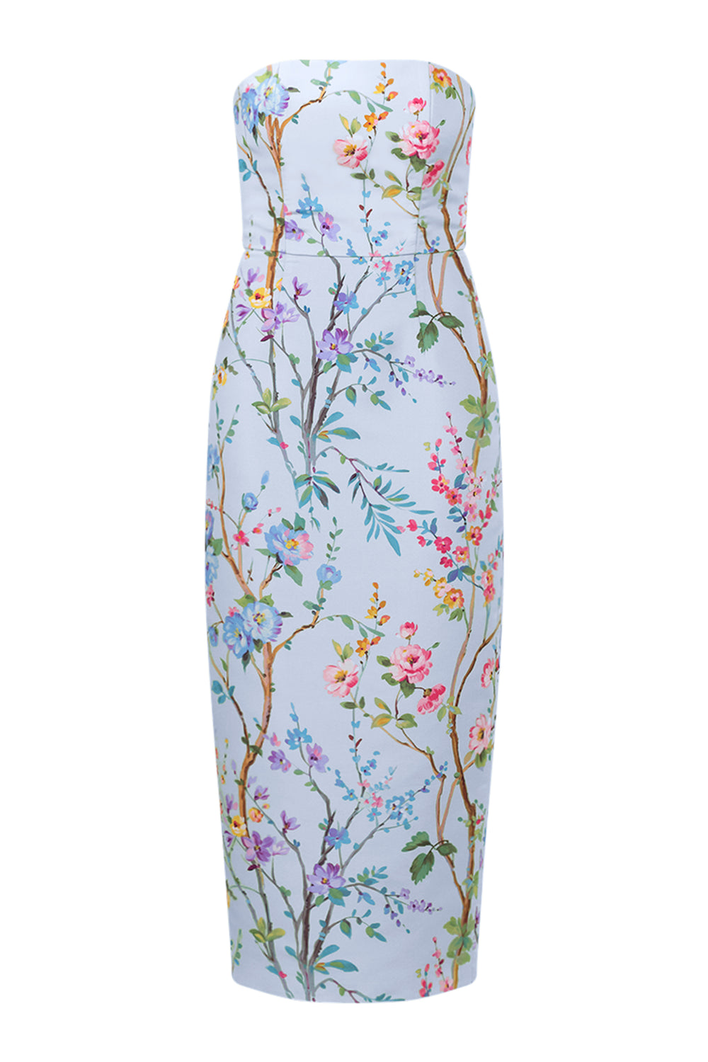Elizabeth Garden Reverie Silk Faille Midi Dress in Light Blue Floral