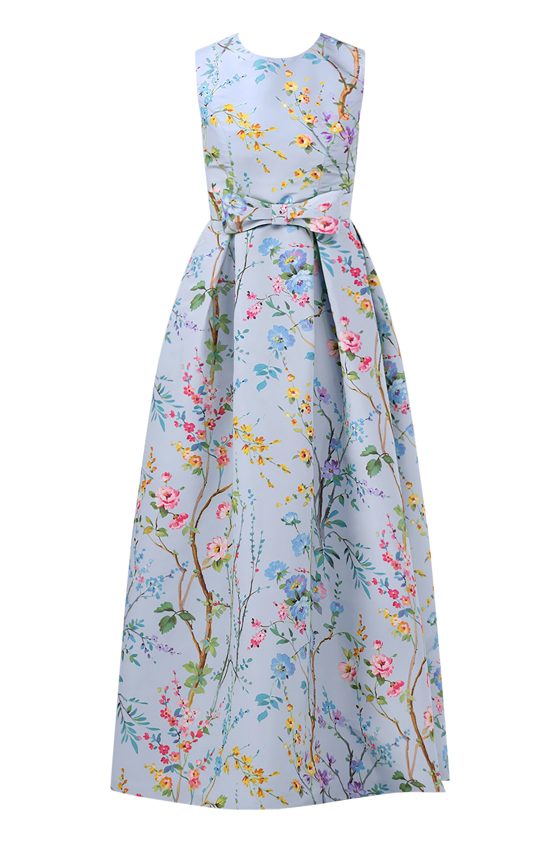 Grace Garden Reverie Silk Faille Ball Gown with Bow Belt Light Blue Floral