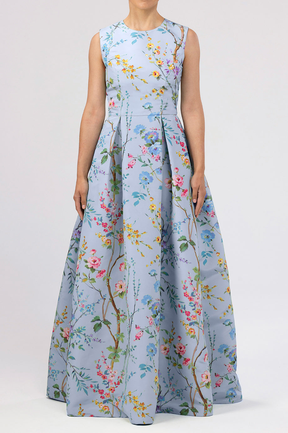 Grace Garden Reverie Silk Faille Ball Gown in Light Blue Floral
