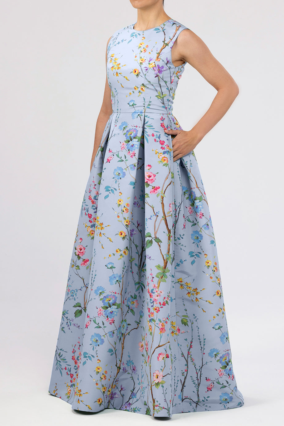 Grace Garden Reverie Silk Faille Ball Gown in Light Blue Floral