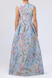 Grace Garden Reverie Silk Faille Ball Gown in Light Blue Floral