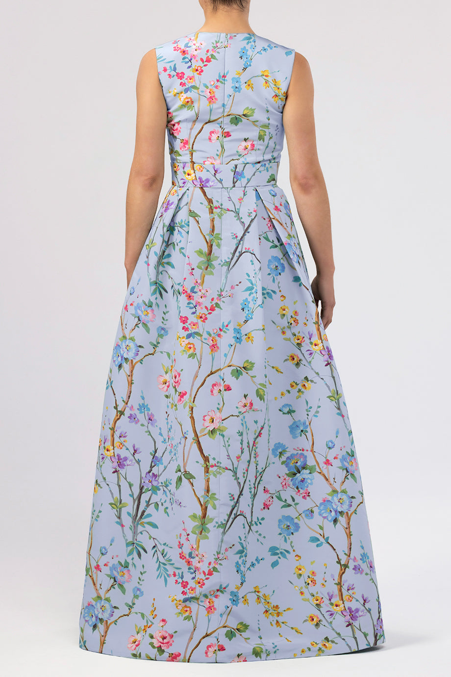 Grace Garden Reverie Silk Faille Ball Gown with Bow Belt Light Blue Floral