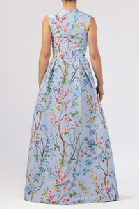 Grace Garden Reverie Silk Faille Ball Gown with Bow Belt Light Blue Floral